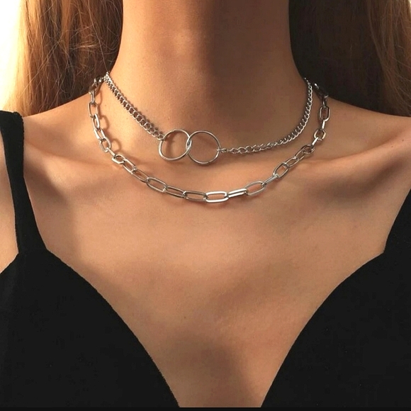 Jewelry - Silver Layered circle Chunky Chainlink Necklace✨️